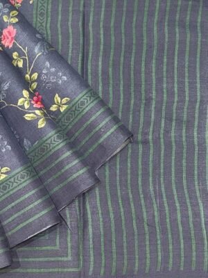 Pure Tussar Silk Saree with Rose Digital Prints