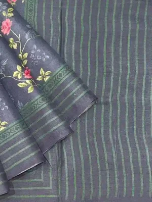 Pure Tussar Silk Saree with Rose Digital Prints