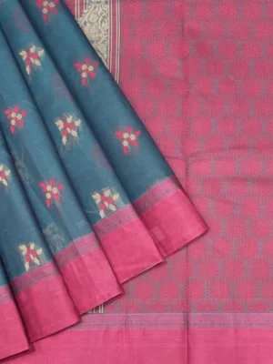 Pure Handloom Kovai Cotton Saree In Rama Blue Shade