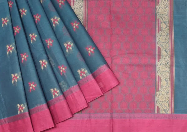 Pure Handloom Kovai Cotton Saree In Rama Blue Shade