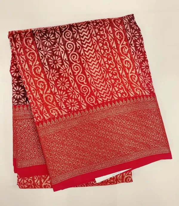 Crimson Red Pure Chanderi Cotton Saree