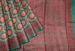 Pure Tussar Silk In Deep Forest Green With Geometric