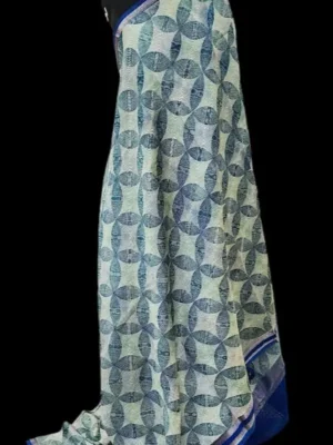 Pastel Mint Chanderi Saree With Geometric Work