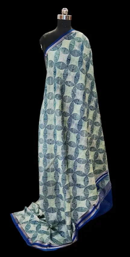 Pastel Mint Chanderi Saree With Geometric Work
