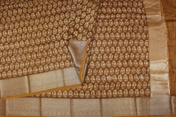 Pure Chanderi Cotton Saree In Rust Brown