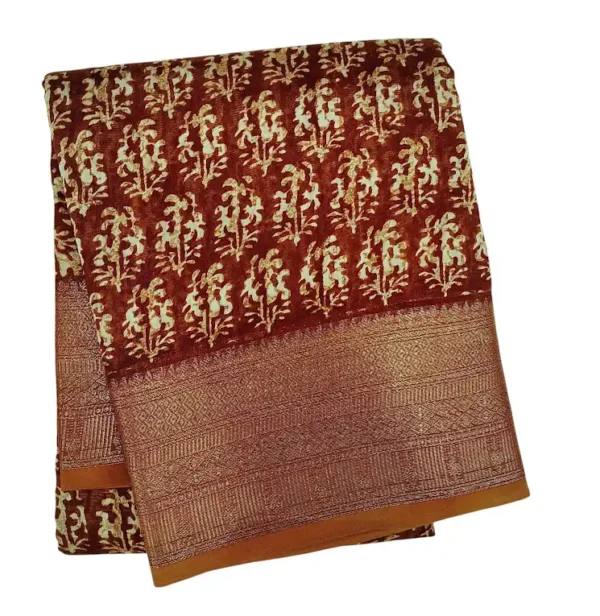 Pure Chanderi Cotton Saree In Rust Brown