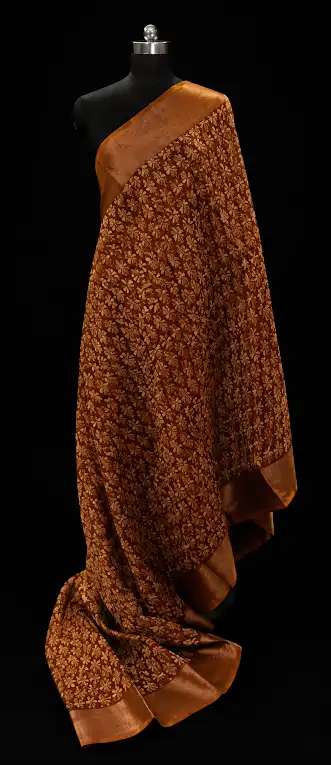 Pure Chanderi Cotton Saree In Rust Brown