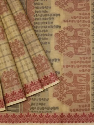 Sandal Color In Kovai Cotton Saree With Threadwork