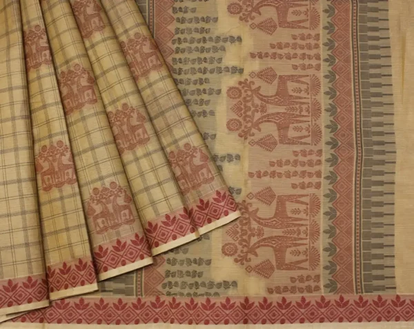 Sandal Color In Kovai Cotton Saree With Threadwork