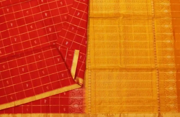 Red Soft Silk Saree with Checks