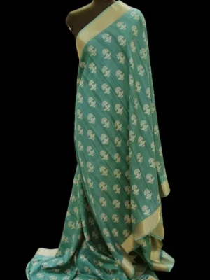 Sea Green Dola Silk Saree with antique zari border