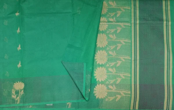 Iconic Kovai Cotton Saree In Sea Green With Leaf Motifs