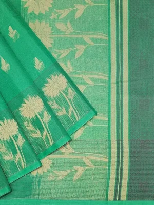 Iconic Kovai Cotton Saree In Sea Green With Leaf Motifs