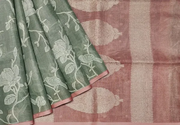 Semi Kota Fancy Saree In Sage Green