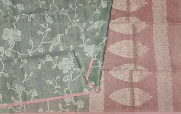 Semi Kota Fancy Saree In Sage Green