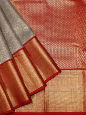 Brocade Bridal Soft Silk Saree In Silver Grey