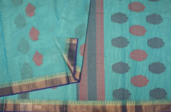 Pure Handloom Kovai Cotton Saree In Sky Blue