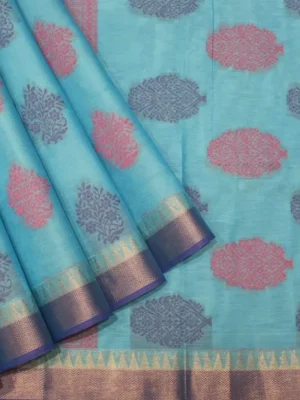 Pure Handloom Kovai Cotton Saree In Sky Blue