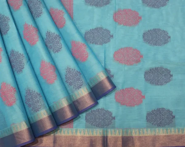 Pure Handloom Kovai Cotton Saree In Sky Blue