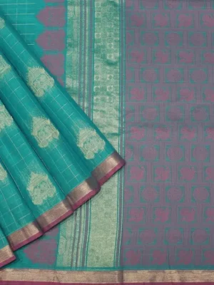 Pure Handloom Kovai Cotton Saree In Teal Blue Shade