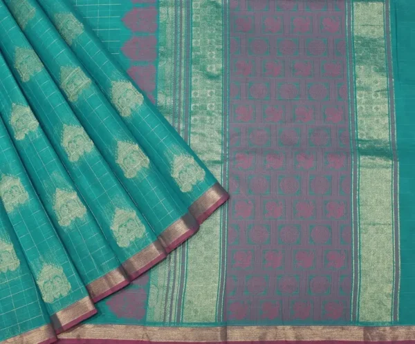 Pure Handloom Kovai Cotton Saree In Teal Blue Shade