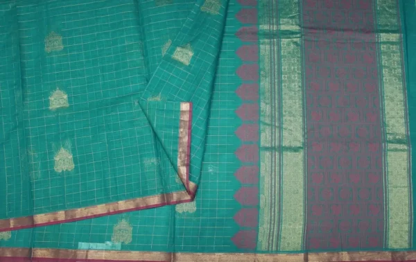 Pure Handloom Kovai Cotton Saree In Teal Blue Shade