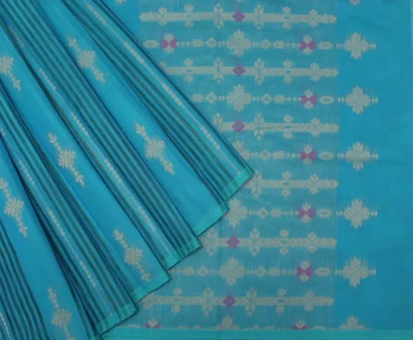 Pure Handloom Kovai Cotton Saree In Teal Green