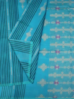 Close-up of vertical thread-work patterns on Teal Green Handloom Kovai Cotton Saree