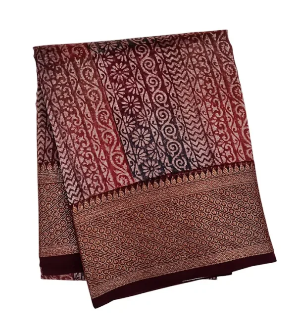 Pure Chanderi Cotton Saree In Wine Red