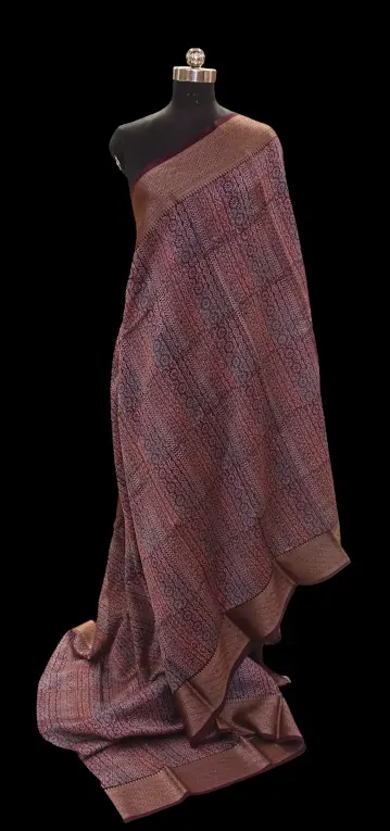 Pure Chanderi Cotton Saree In Wine Red