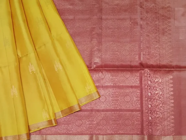 Soft Silk Saree In Turmeric Yellow With Trees Motifs