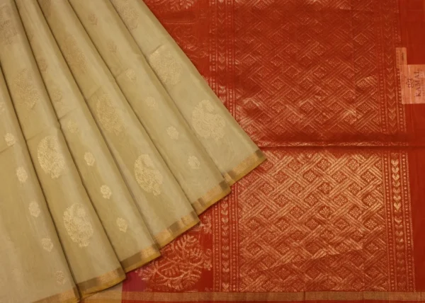 Beige Cream Pure Silk Cotton Saree