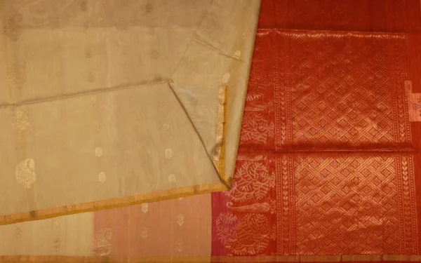 Beige Cream Pure Silk Cotton Saree