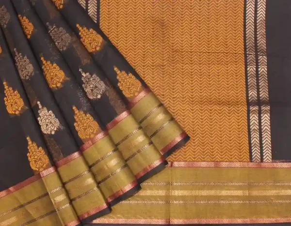 Black Handloom Pure Kovai Cotton Saree