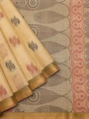 Cream Beige Pure Kovai Cotton Saree