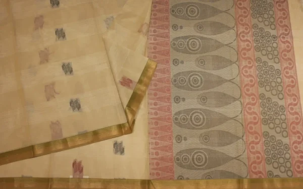 Cream Beige Pure Kovai Cotton Saree