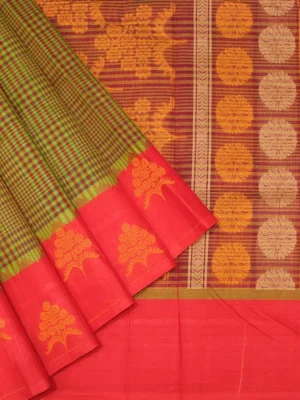 Green Magenta Checks Kovai Cotton Saree