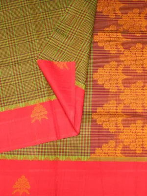 Green Magenta Checks Kovai Cotton Saree (2)
