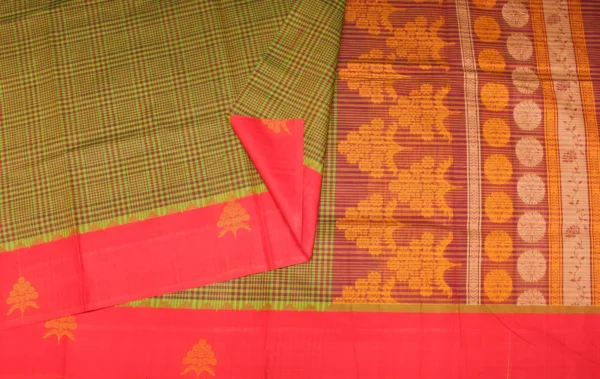 Green Magenta Checks Kovai Cotton Saree