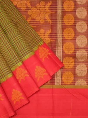 Green Magenta Checks Kovai Cotton Saree