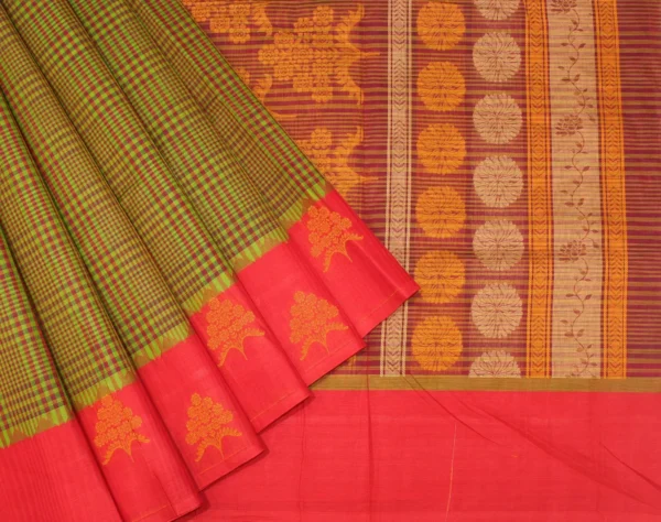 Green Magenta Checks Kovai Cotton Saree