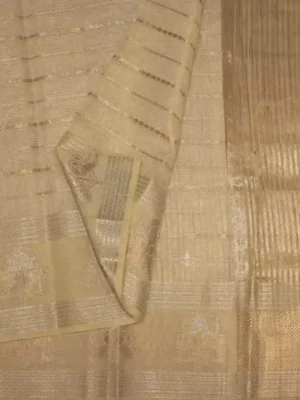 Cream Gold Kota Tissue Saree in close up