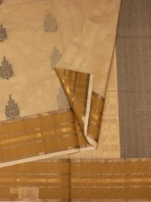Light Beige Kovai Cotton Saree In Close Up