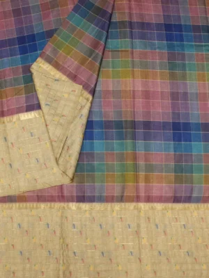 Multicolor Checks Semi Tussar Saree