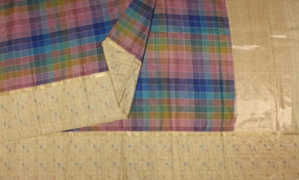 Multicolor Checks Semi Tussar Saree
