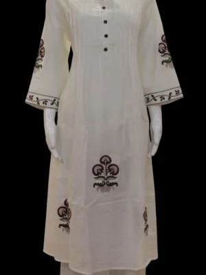 Off White Cotton Umbrella Kurti Set