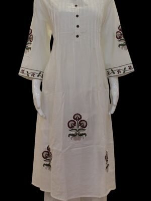 Off White Cotton Umbrella Kurti Set