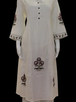 Off White Cotton Umbrella Kurti Set