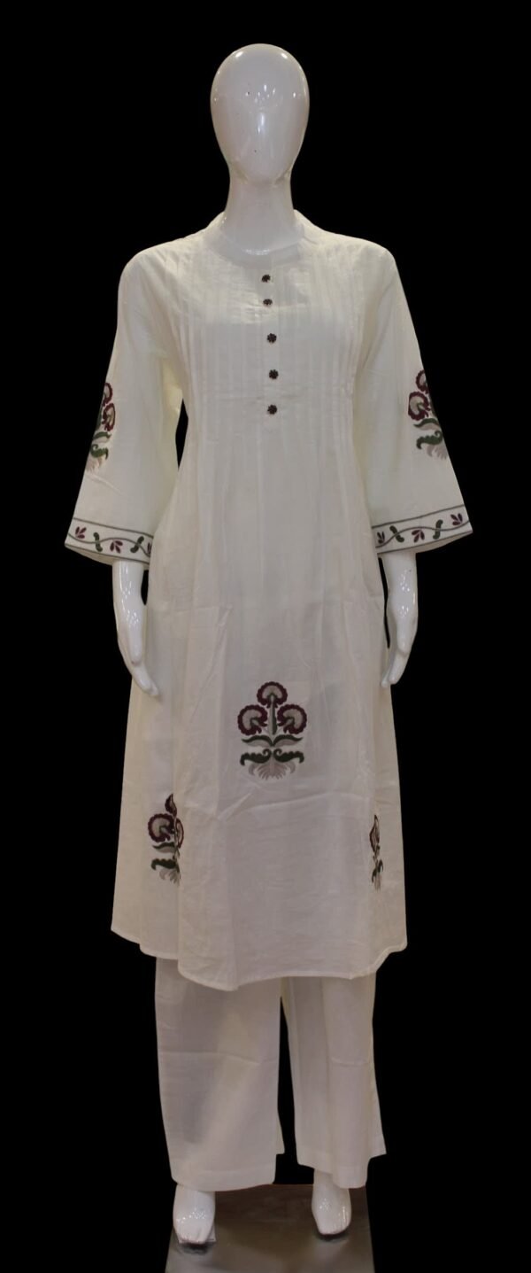 Off White Cotton Umbrella Kurti Set