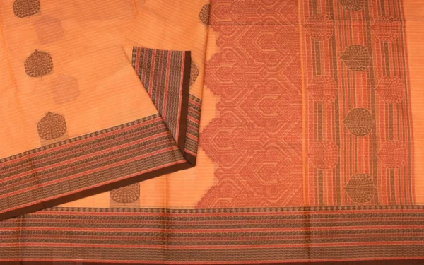 Pure Handloom Peach Apricot Kovai Cotton Saree